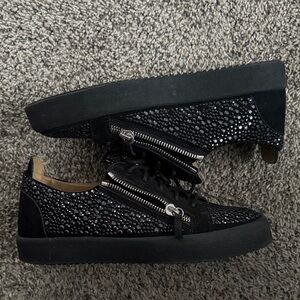 Black Rhinestone Giuseppe Zanotti Men's Black and Silver Trainers